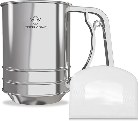 Flour Sifter , 3 Cup Stainless Steel , Great Double-layer Baking Sifters for all Baking Flour and Powdered sugar, Flour Strainer