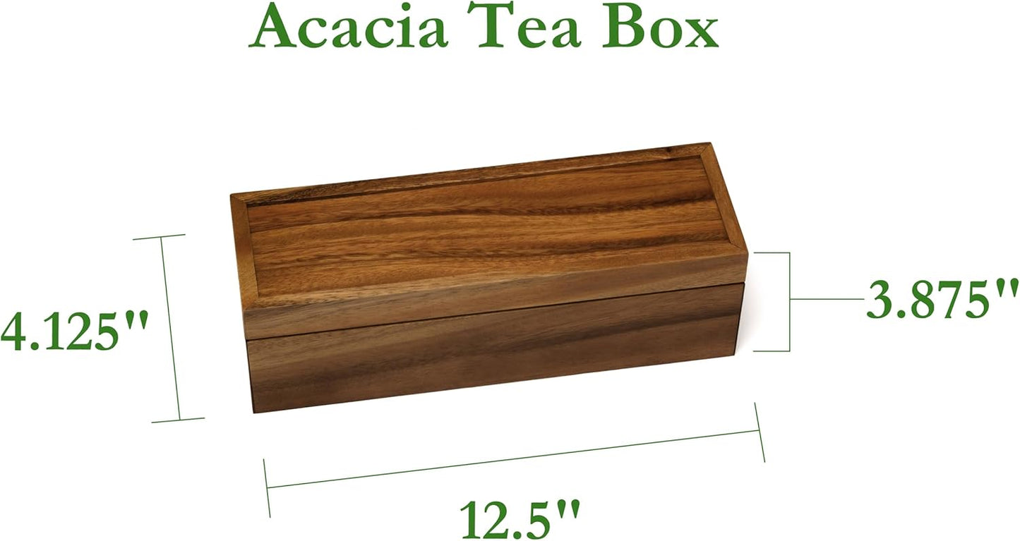 Lipper International Acacia Wood Tea Box with 4 Sections, 12-1/2" x 4-1/8" x 3-7/8"