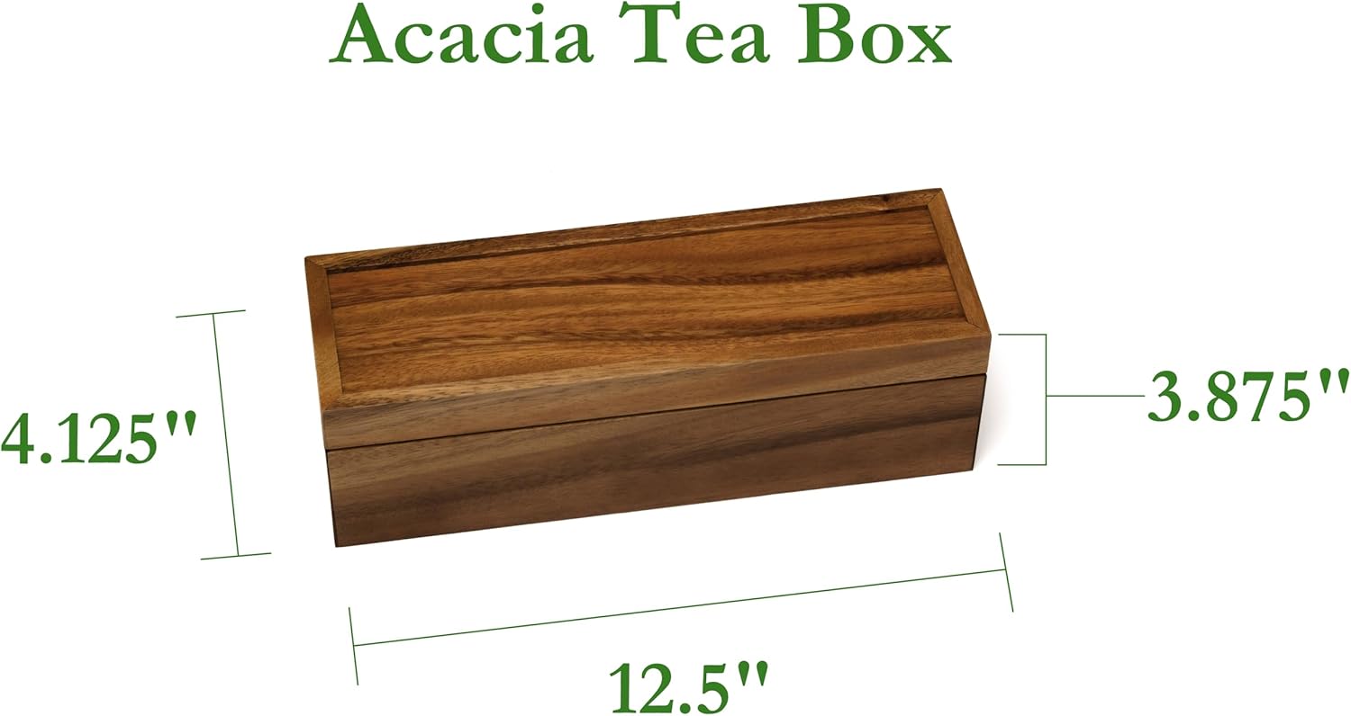 Lipper International Acacia Wood Tea Box with 4 Sections, 12-1/2" x 4-1/8" x 3-7/8"