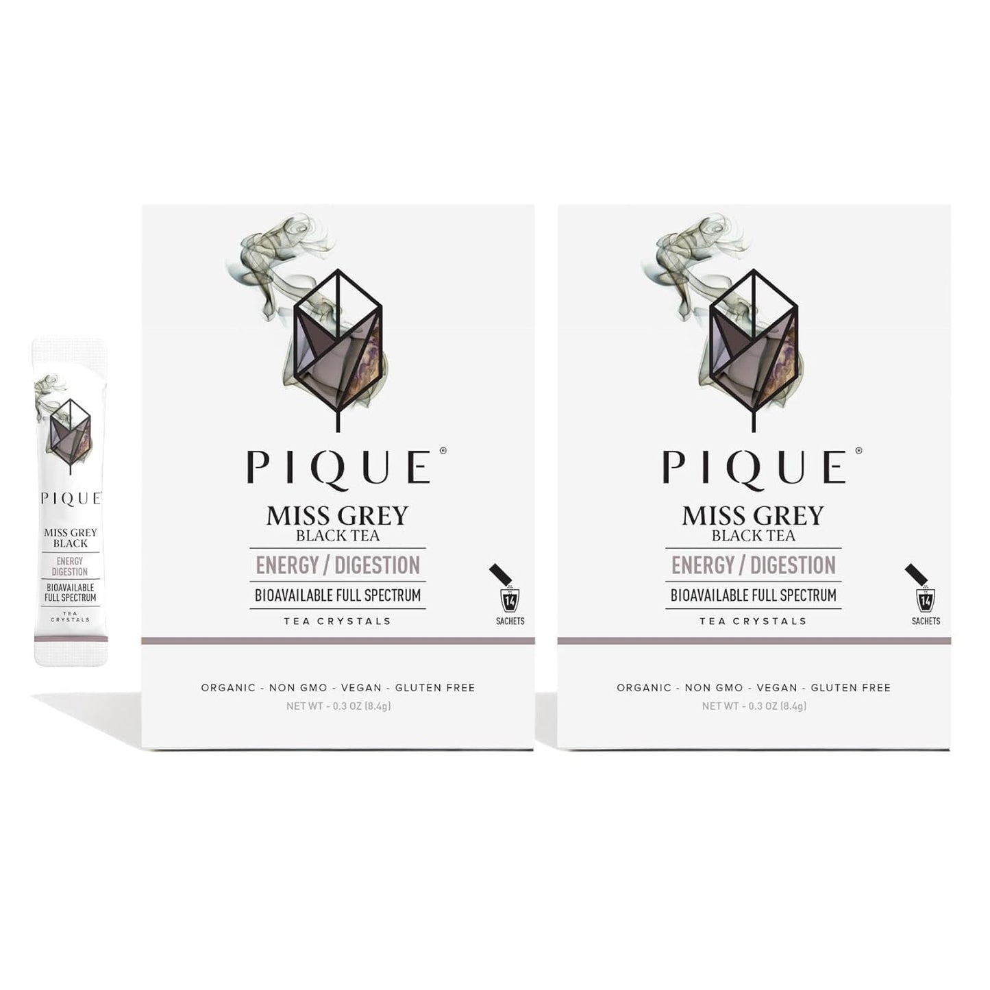 Pique Organic Earl Grey Tea Crystals - Caffeinated Black Tea with Bergamot for Energy, Prebiotic Polyphenols Support Healthy Metabolism, Immunity - 28 Single Servings (2 Pack)