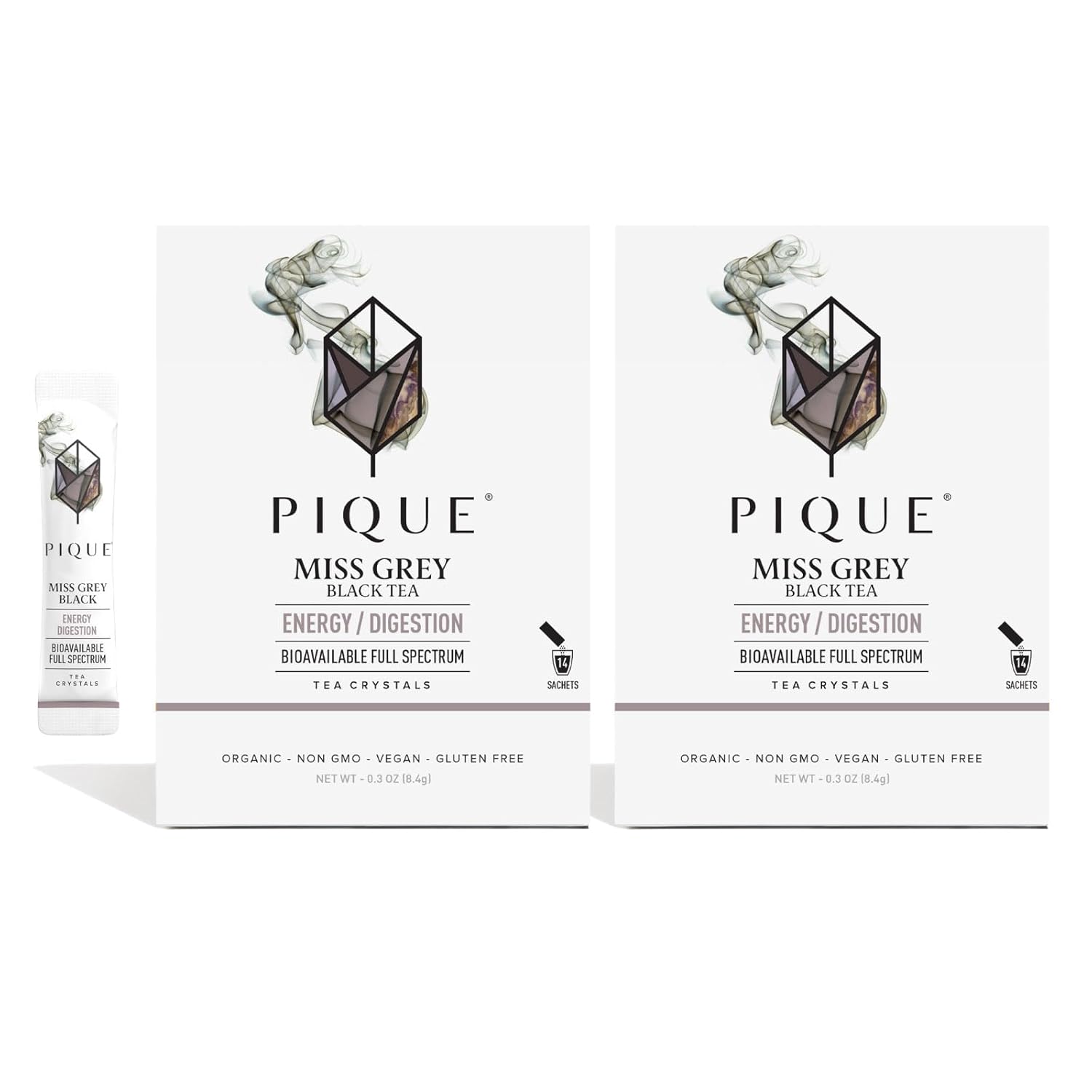 Pique Organic Earl Grey Tea Crystals - Caffeinated Black Tea with Bergamot for Energy, Prebiotic Polyphenols Support Healthy Metabolism, Immunity - 28 Single Servings (2 Pack)