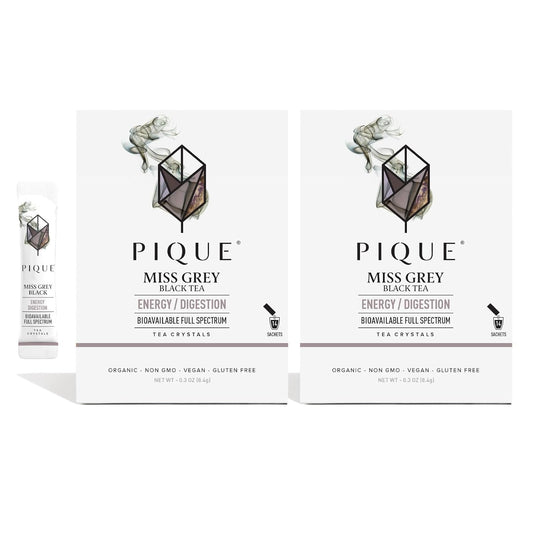 Pique Organic Earl Grey Tea Crystals - Caffeinated Black Tea with Bergamot for Energy, Prebiotic Polyphenols Support Healthy Metabolism, Immunity - 28 Single Servings (2 Pack)