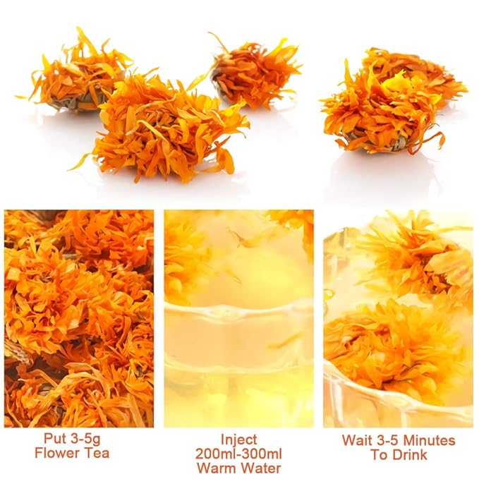 Plant Gift Herbal Calendula tea, Chinese Flower tea, 100% Natural Marigold Calendula Flowers Dried, Natural Calendula - Premium Calendula herbs - Non-GMO - Caffeine-free Tea 35g/1.23oz