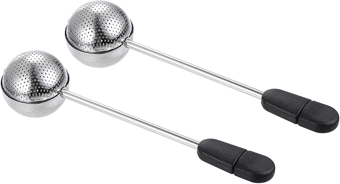uxcell 2 Pcs Tea Infuser Filter, Loose Tea Steeper, Stainless Steel Tea Strainer, Tea Ball with Handle for Brew Loose Leaf Tea, Black