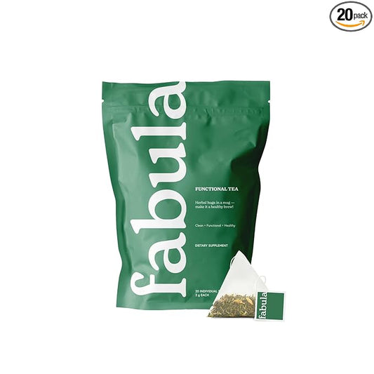 Fabula Focus Herbal Tea: Organic Green Tea, Calendula, Apple, Ashwagandha, Improving Focus and Mental Alertness, 20 sachets