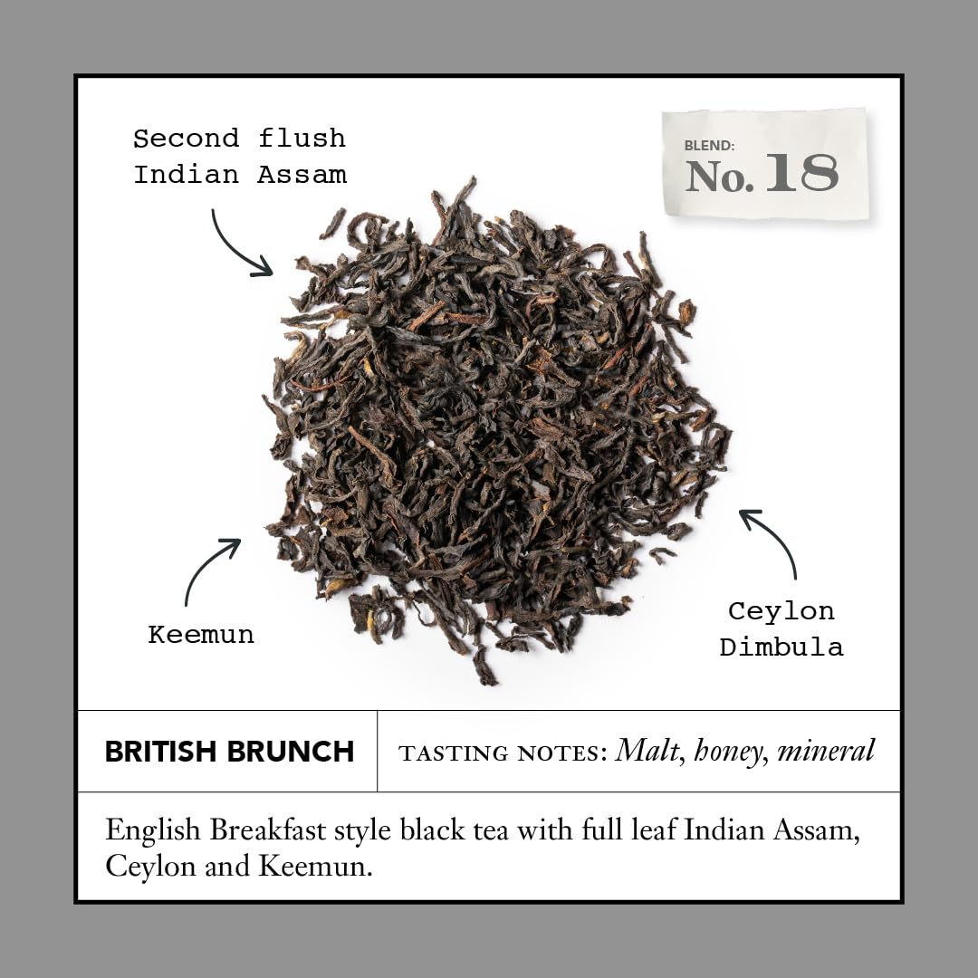 Steven Smith Teamaker British Brunch No. 18, Caffeinated, Sugar-Free, Full Leaf, English Breakfast Black Tea Bags 15 Sachets, 1.48oz each