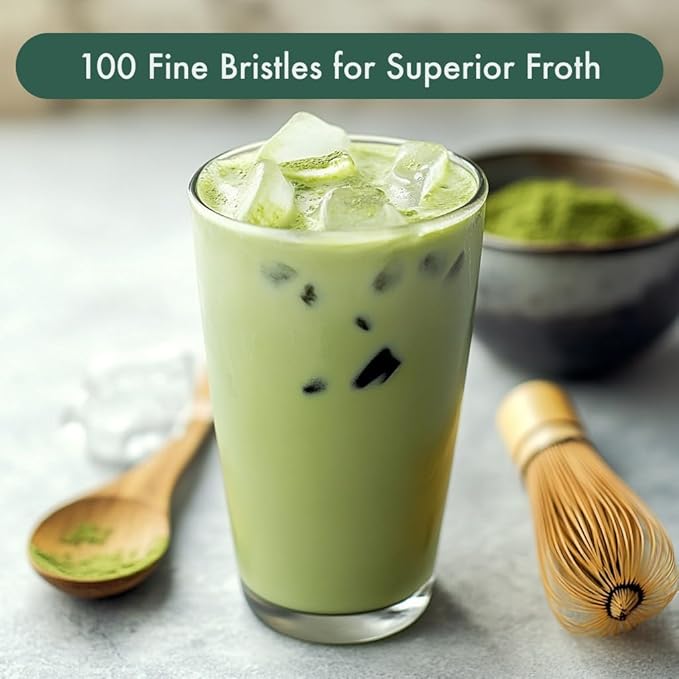 Traditional Japanese Caff Off Bamboo Matcha Whisk Chasen – 100 Prong Handcrafted Whisk - Natural Bamboo - Perfect for Whisking All Types Of Matcha