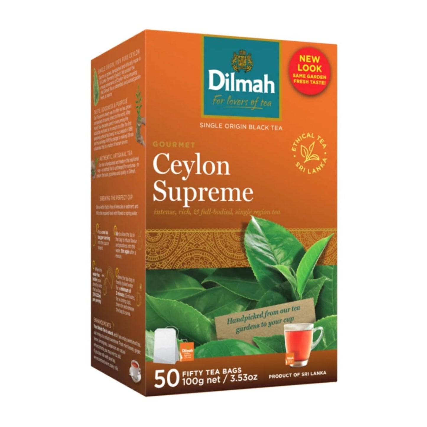 Dilmah Ceylon Supreme Tea - 50 Tea Bags in Foil Pouch - Finest Pure Ceylon Black Tea Box -100g (3.53 oz)