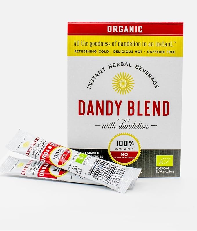 20 Organic Individual Servings of Dandy Blend Instant Herbal Beverage Powder with Dandelion, 2 oz Box
