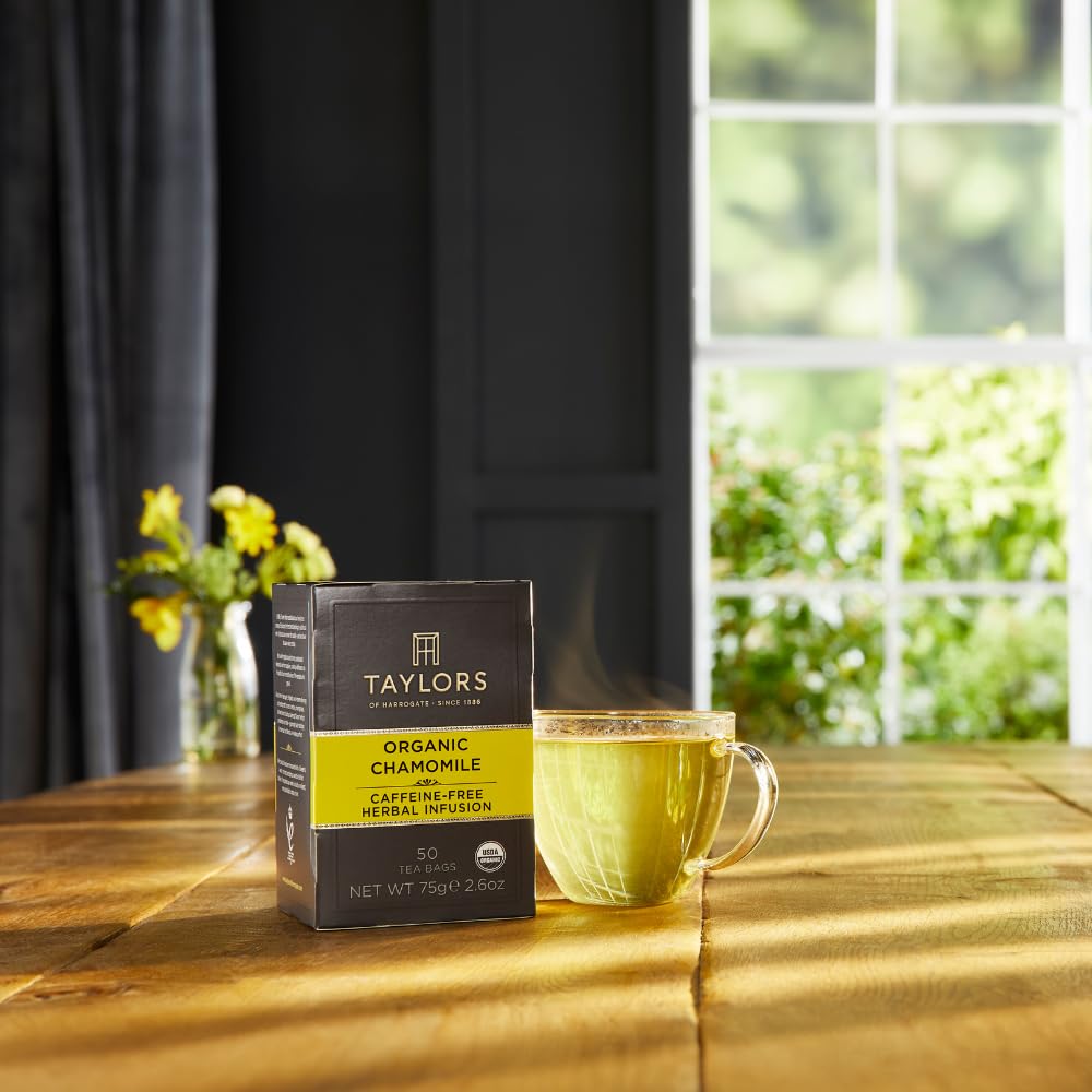 Taylors of Harrogate Organic Chamomile, Herbal Tea, Pillow Bags, 50 Count (Pack of 1), Mellow, Silky & Soft, Caffeine-Fr