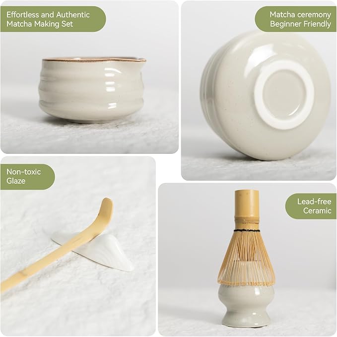 Matcha Whisk Set, Ceramic Matcha Set Includes Matcha Bowl, Matcha Whisk Chasen and Whisk Holder, Sifter, Bamboo Scoop