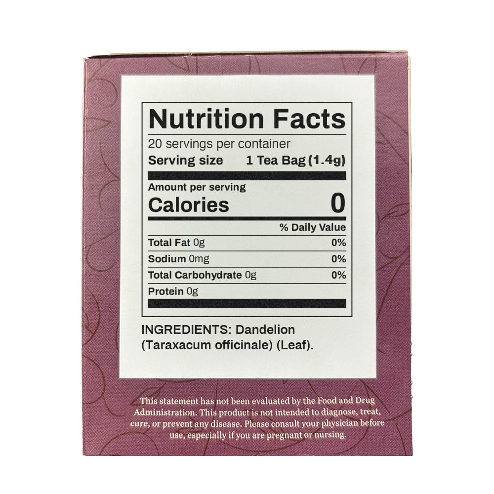 Organic Positively Botanicals Company, Dandelion Leaf Herbal Tea Bags, 20 Count
