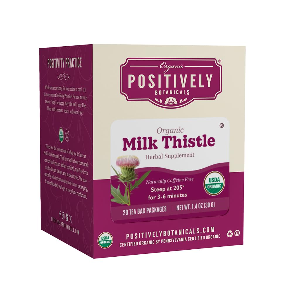 Positively Botanicals, Organic Milk Thistle Herbal Tea Bags, 20 Count