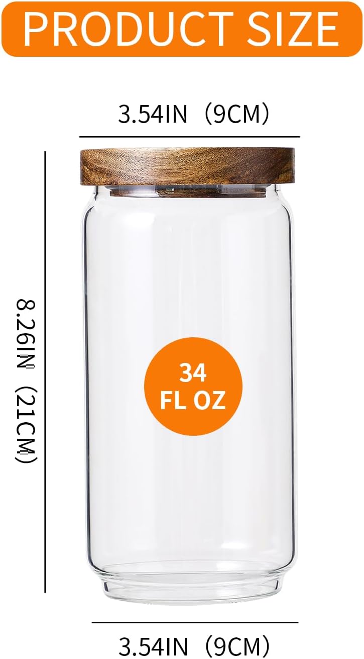 3 Pack Glass Jars with Acacia Wooden Lids | 34 Oz Kitchen Storage Containers Food Canisters Stackable Design