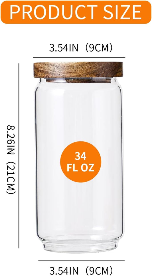 3 Pack Glass Jars with Acacia Wooden Lids | 34 Oz Kitchen Storage Containers Food Canisters Stackable Design