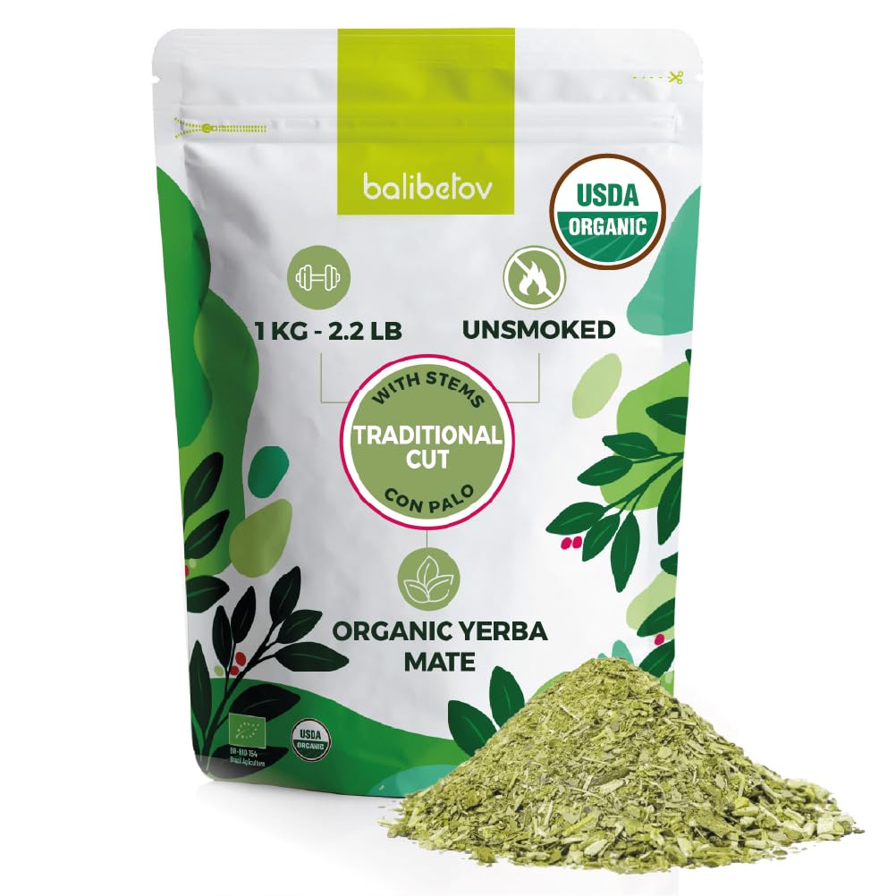 BALIBETOV Organic Yerba Mate, 2.2 lb Loose Leaf – Unsmoked Pure Leaf, Clean Natural Energy, Gluten-Free &amp; Vegan