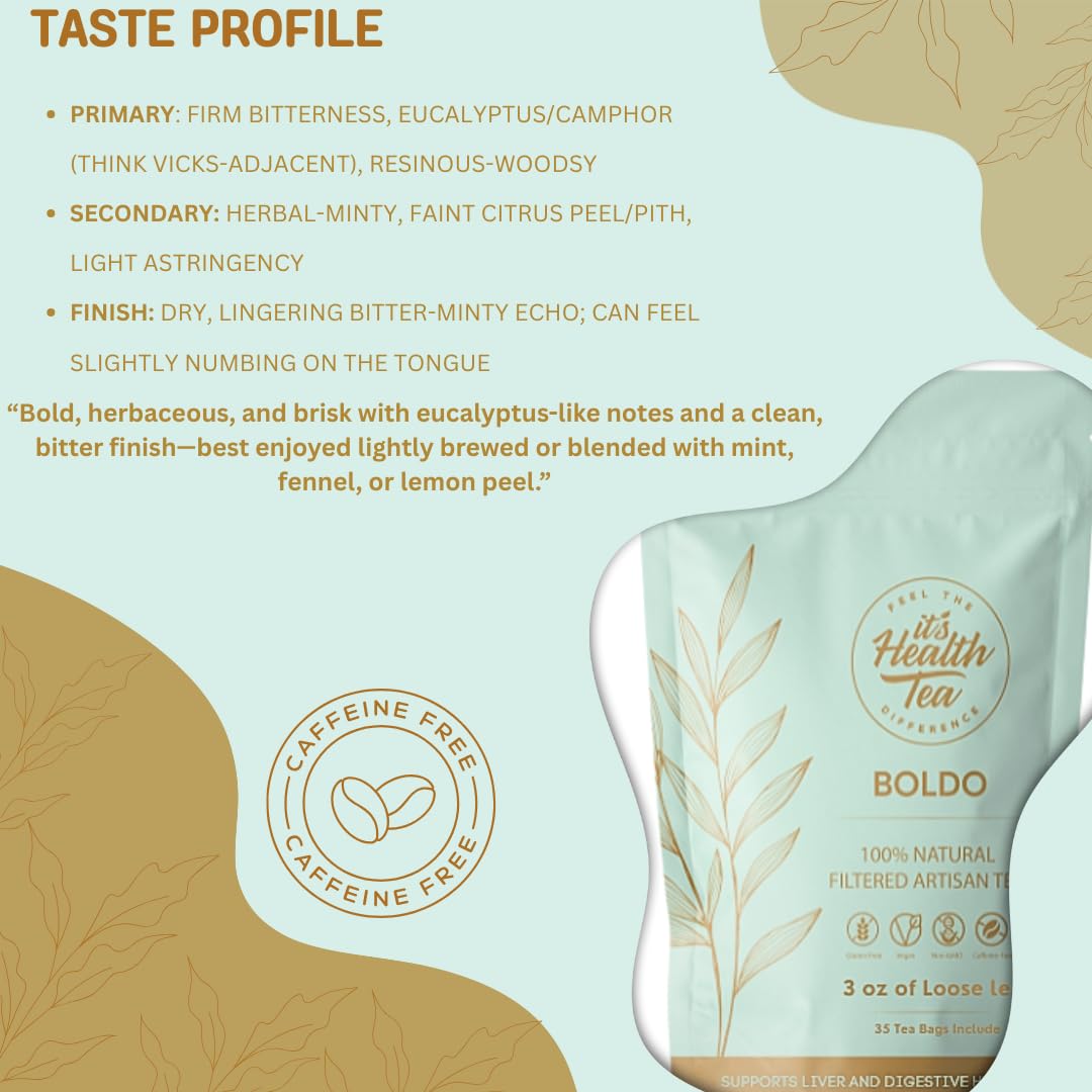 Boldo Herbal Tea — Traditionally Used for Digestive Comfort &amp; Healthy Bile Flow | 35 Filtered Tea Bags Included | Caffeine-Free, Gluten-Free | 3 oz Loose Leaf