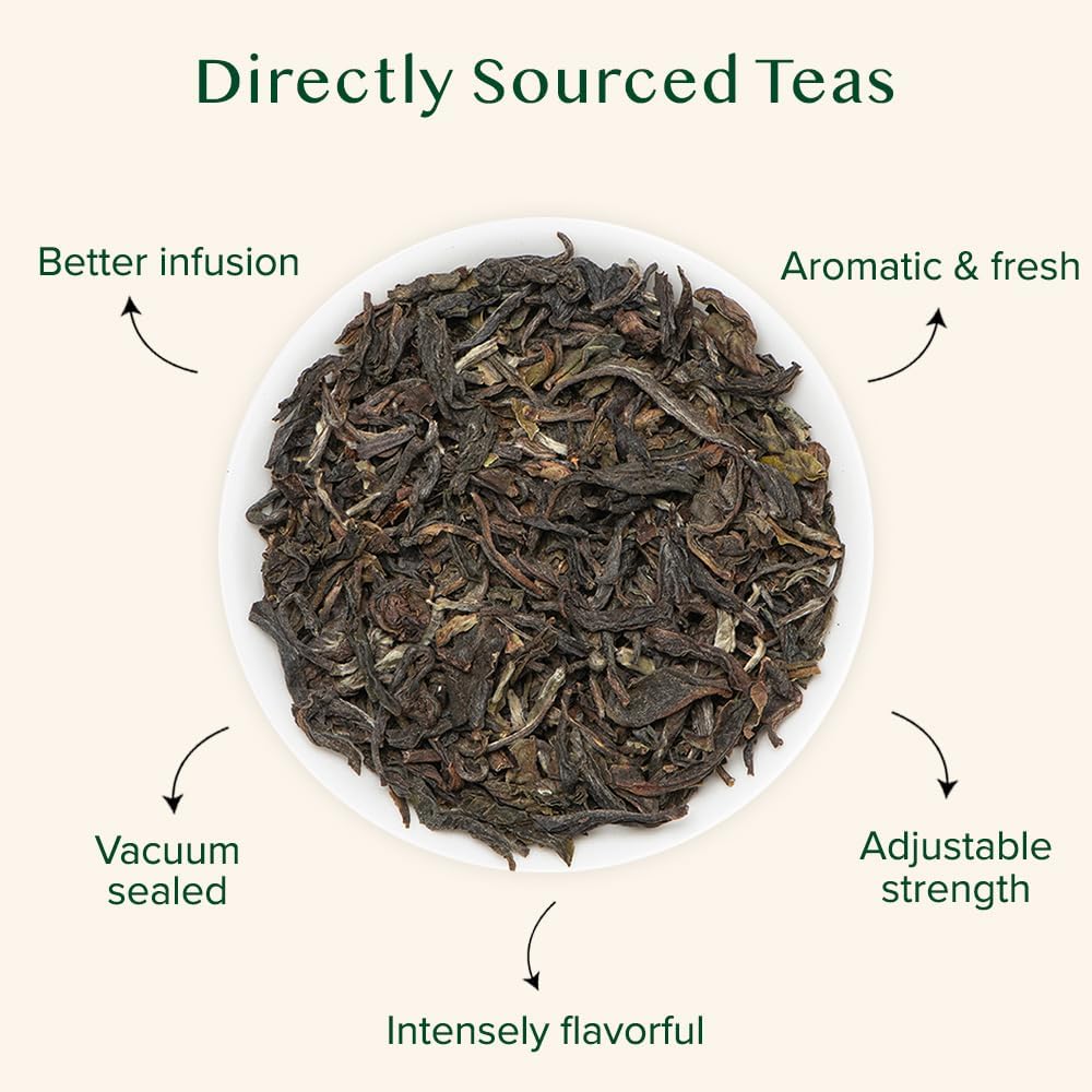VAHDAM, First Flush Darjeeling Tea - 170+ Cups (340g/12oz) Loose Leaf Black Tea - Flowery, Aromatic & Delicious | Mellow & Fragrant | Vacuum Sealed Pack