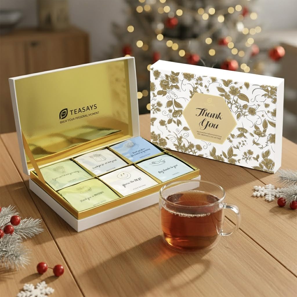 Thank You Gift Tea Set by TEASAYS, 30 Premium Whole Leaf Tea Bags with Appreciation Messages, Holiday Gift for Friends, Supervisors, Mentors, Coworkers, Nurses, Teams, Clients, Coaches
