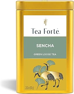Tea Forte Sencha Premium Loose Leaf Caffeinated Green Tea Blend Canister, Makes 35-50 Cups