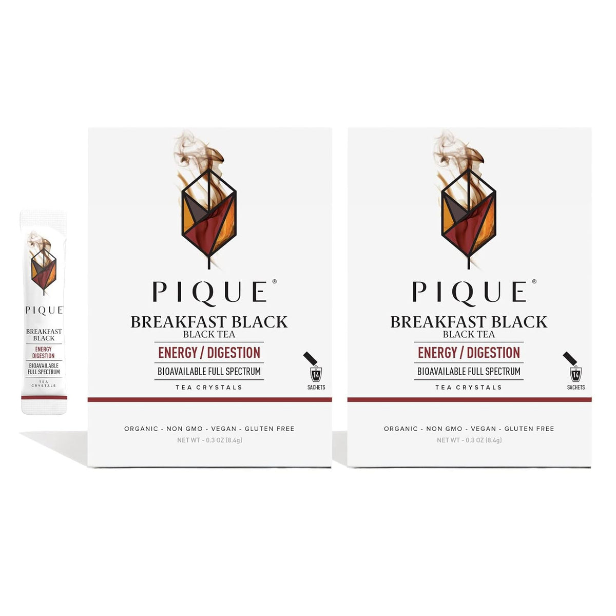 Pique Organic English Breakfast Tea Crystals - Caffeinated Black Tea for Energy, Prebiotic Polyphenols Support Healthy Digestion, Immune Support - 28 Single Serve Sticks (2 Pack)