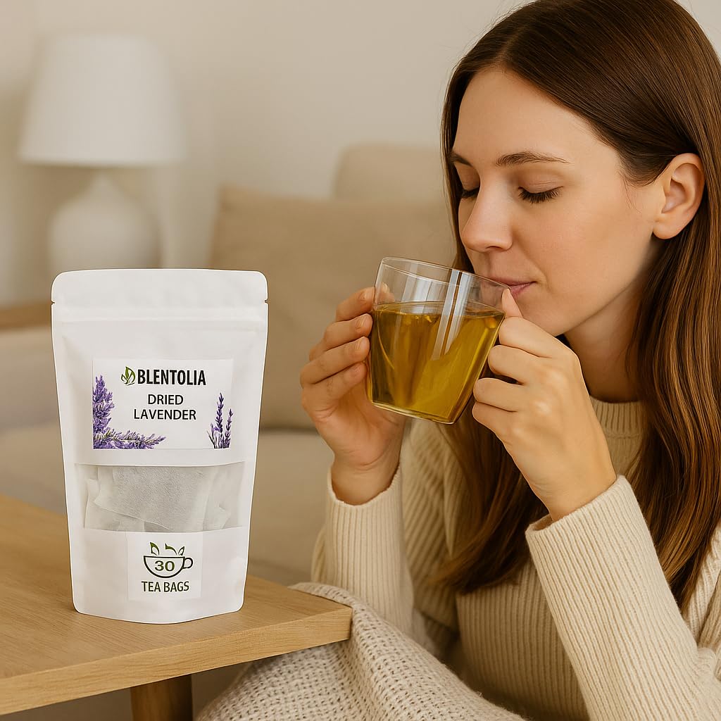 Blentolia Lavender Tea Bags – 30 Count – Caffeine-Free Herbal Tea – Dried Lavender Flower Infusion for Relaxation, Sleep & Aromatherapy