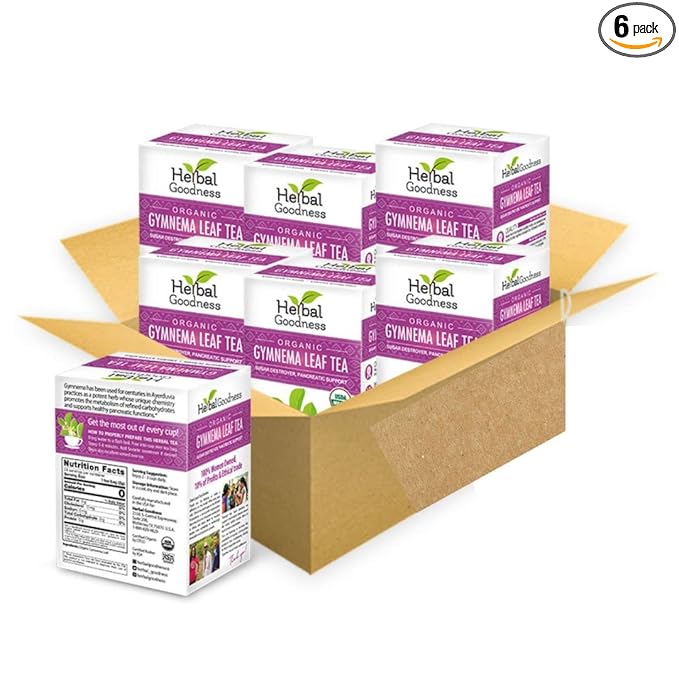 Gymnema Sylvestre Leaf Tea -20x- 6 BOXES - 24 teabags/box -No Caffeine, Kosher, Organic, GMO-Free, Gluten-Free-18 Bleach Free Tea Bags (0.83 oz/24g)