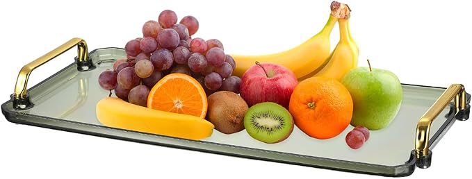 uxcell Plastic Serving Tray with Golden Handle, 16 x 8.7 Modern Rectangular Decorative Tray Acrylic 