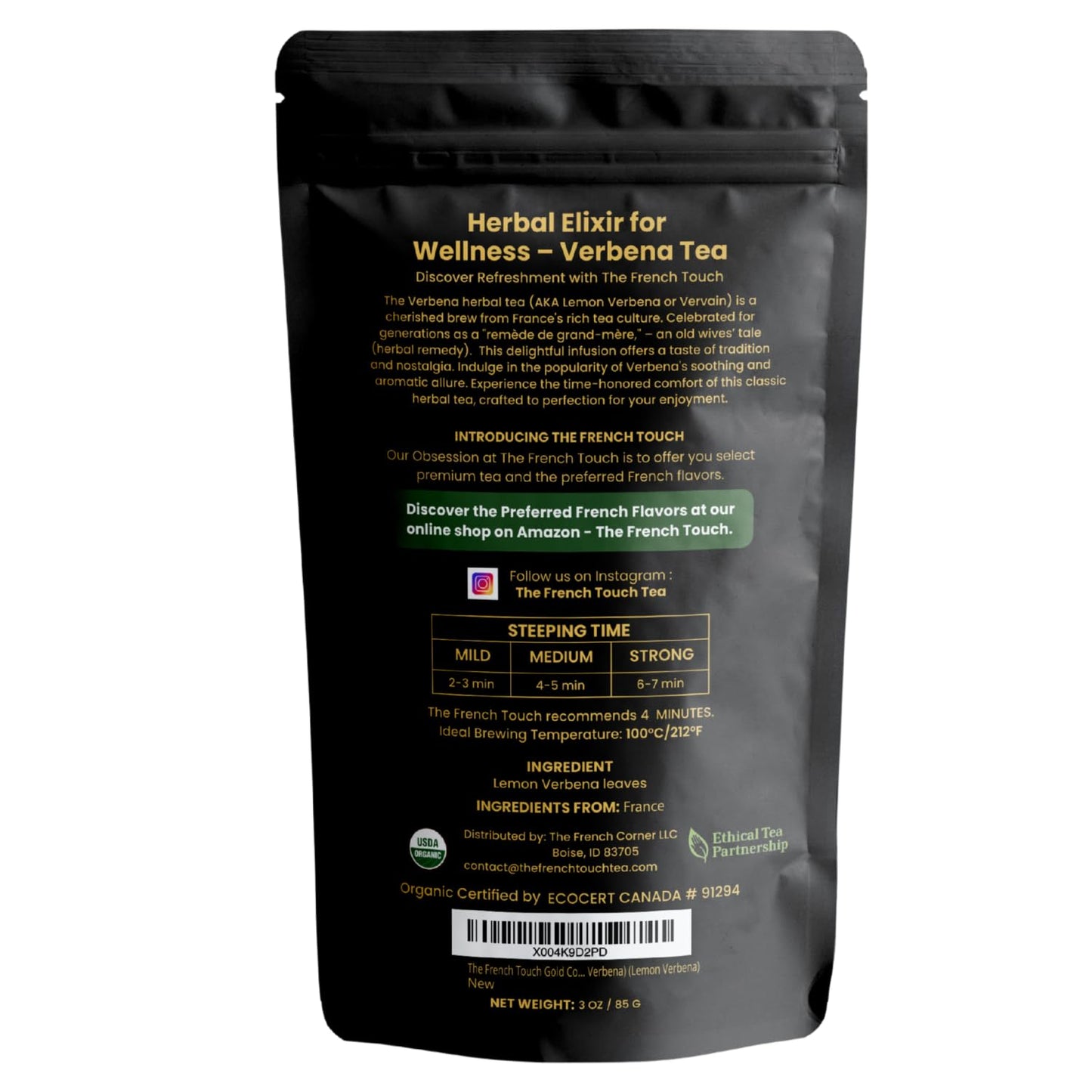 The French Touch Gold Collection - French Lemon Verbena Tea ORGANIC | 80 Gr - 2.82 Oz Loose Leaf Tea | Herbs from France | 100% Certified USDA Organic | Select Premium Lemon Verbena | Caffeine-free