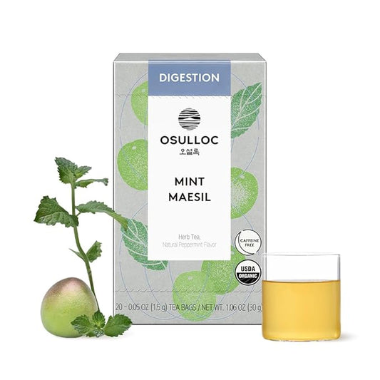 Osulloc Mint Maesil, Peppermint Tea with Maesil (Korean Plum), Refreshing Herbal Tea, Digestion support, 20 Count, 1.27 oz