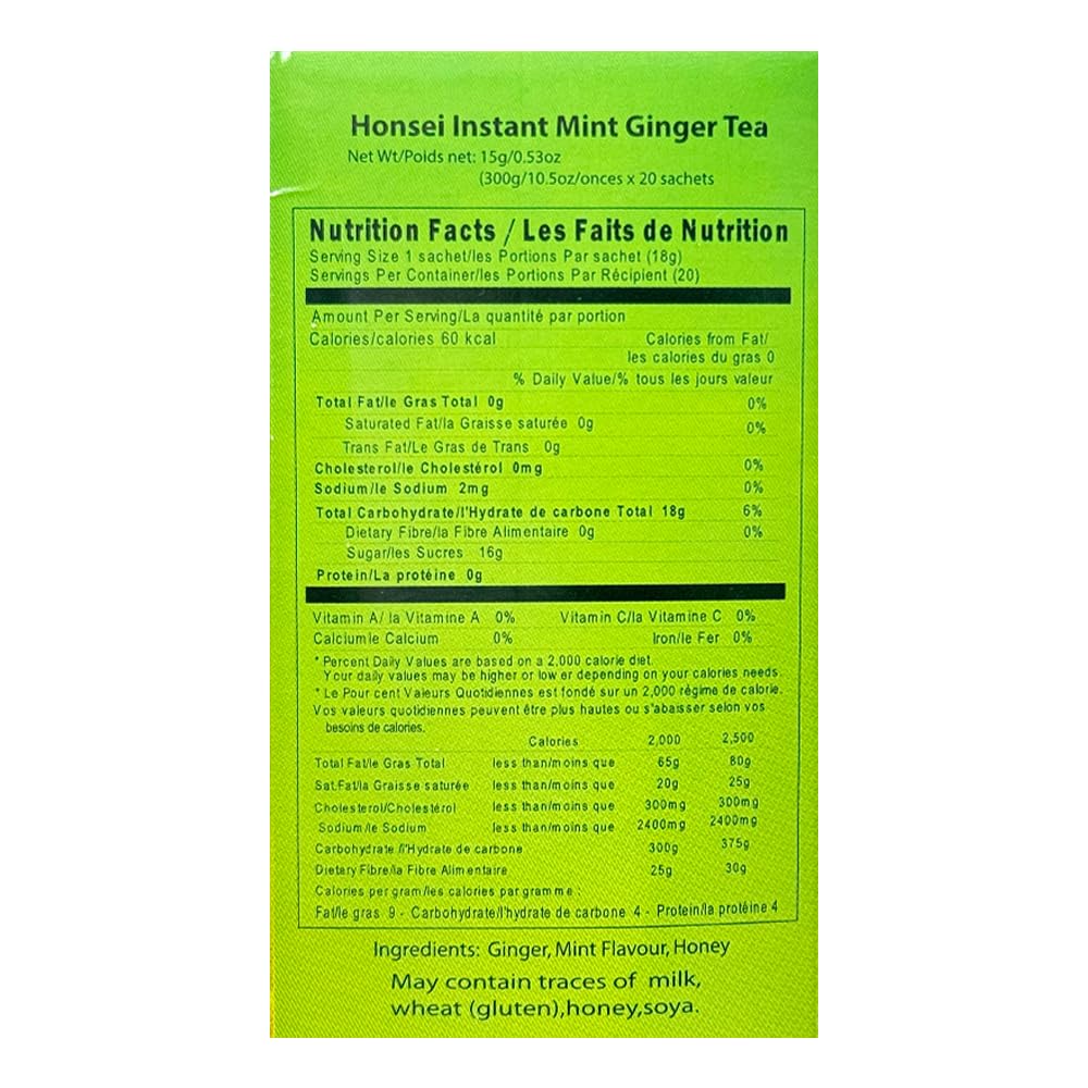 Honsei Instant Ginger Honey and Ginger Mint Tea Set, 20 Sachets Each Flavor (Honey Ginger & Ginger Mint Tea)