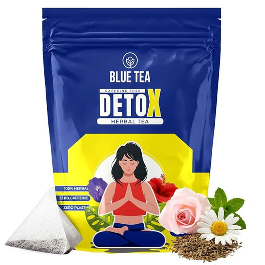 BLUE TEA - Detox Tea - 30 Count - Plastic Free Tea Bag | Improves Digestion - Colon Cleanse | Blend of Butterfly Pea, Spearmint, Lemongrass | Detoxifies your body - Slimming Tea | Herbal Tea - Caffeine Free | Ziplock Pack