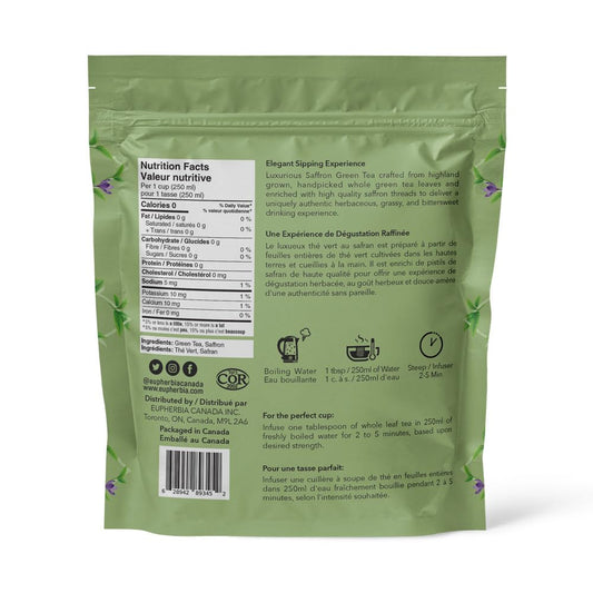Eupherbia Saffron Green Tea, Handpicked, Highland Grown Whole Leaf Tea, Enriched with 3 Grams of Premium Saffron Threads, Herbaceous, Grassy, Bittersweet, 227g (8 oz)