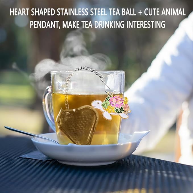 loose tea infuser Set, reusable tea steeper, Stainless steel Heart Shaped tea ball + Animal Pendant, tea filter strainer Makes Tea Brewing Fun (3, Turtle + Snail + Rabbit)