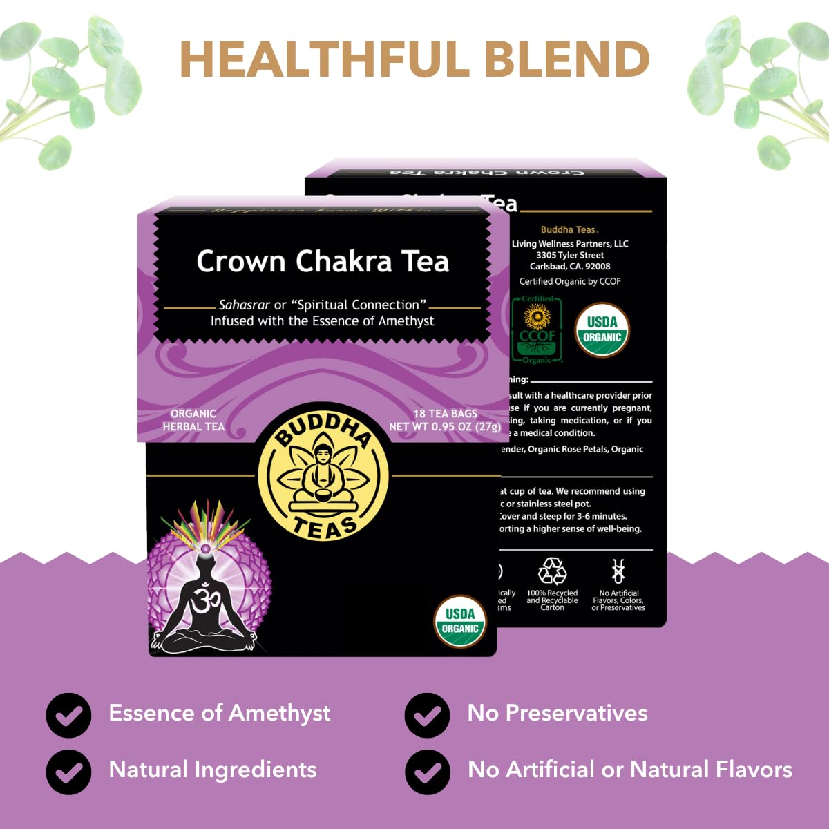 Buddha Teas Organic Crown Chakra Tea - Herbal Tea, Caffeine Free