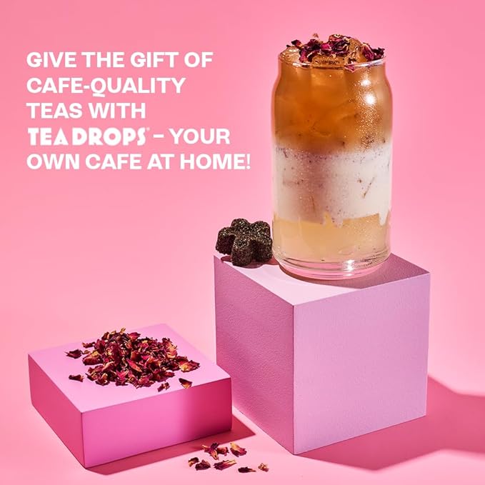 Tea Drops Rose Earl Grey Tea With Organic Rose Petals | Organic Bagless Loose Leaf | Prebiotic, Nutrient Rich Caffeinated | Iced or Hot | 2 Pack - 20 Drops Total