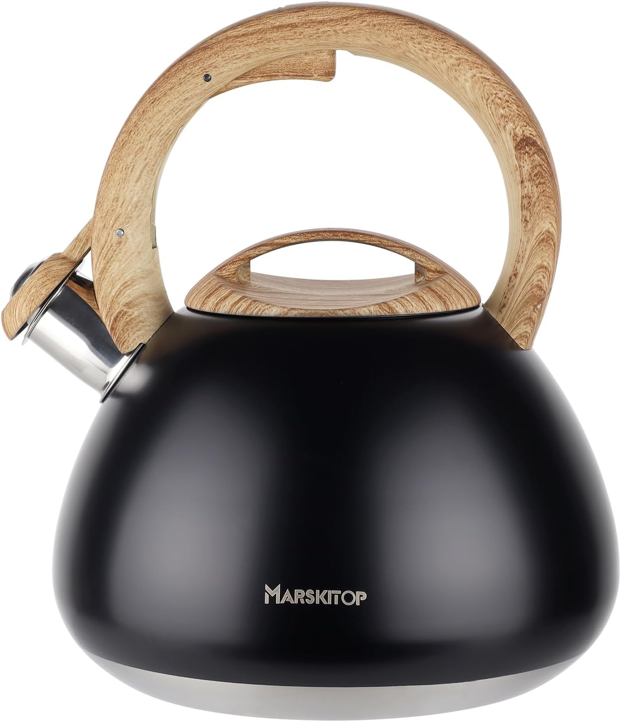 MARSKITOP Whistling Tea Kettle for Stove Top, 2.6 Quart, Black | Food Grade Stainless Steel, Loud Whistle, Cool-Touch Handle, Suitable for All Cooktops