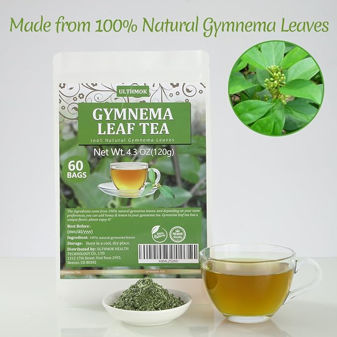 Premium 60 Gymnema Leaf Tea Bags, Made with 100% Natural Gymnema Leaves, No Additives & Caffeine Free & Sugar Free.
