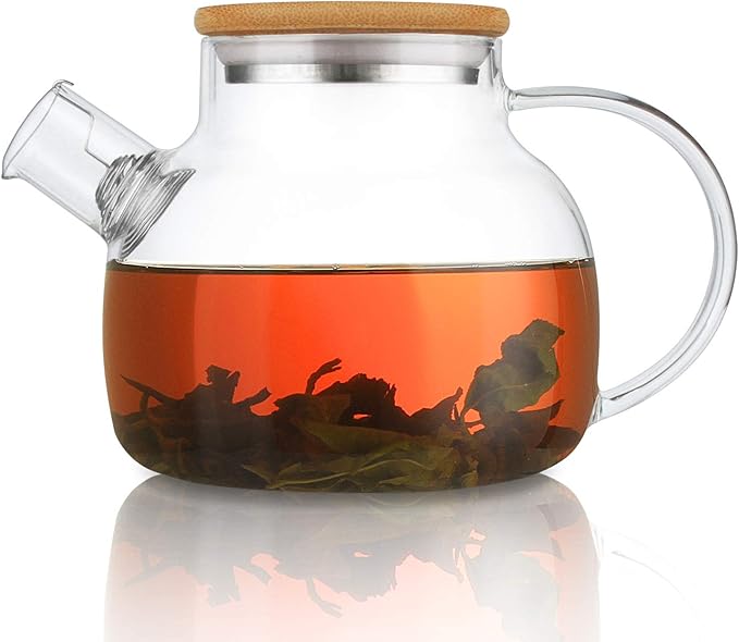 CnGlass Glass Teapot Stovetop Safe,30.4oz Clear Tea pot with Removable Filter Spout,Loose Leaf and B