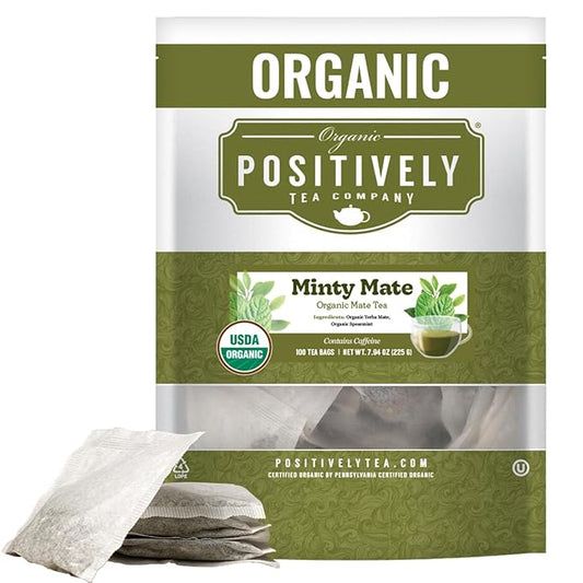 Organic Positively Tea Company, Minty Mate, yerba Mate Tea Bags, 100 Count, Eco-Friendly Tea Bags, Non-GMO
