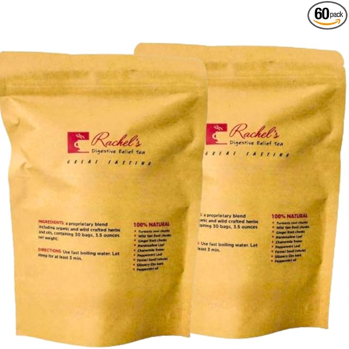 (60 Bags/120 Cups) Rachel’s Tea: Turmeric, Wild Yam, Ginger, Marshmallow, Chamomile, Peppermint, Fennel Slippery Elm