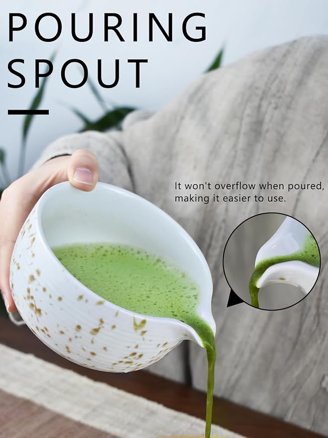 Artcome Matcha Tea Set - Ceramic Matcha Bowl with Pouring Spout, Bamboo Whisk, Whisk Holder, Tea Scoop & Matcha Manual