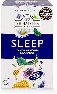 Ahmad Tea Herbal Tea, Camomile, Honey, & Lavender 'Sleep' Natural Benefits Teabags, 20 ct (Pack of 1) - Decaffeinated & Sugar-Free