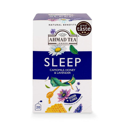 Ahmad Tea Herbal Tea, Camomile, Honey, & Lavender 'Sleep' Natural Benefits Teabags, 20 ct - Decaffeinated & Sugar-Free