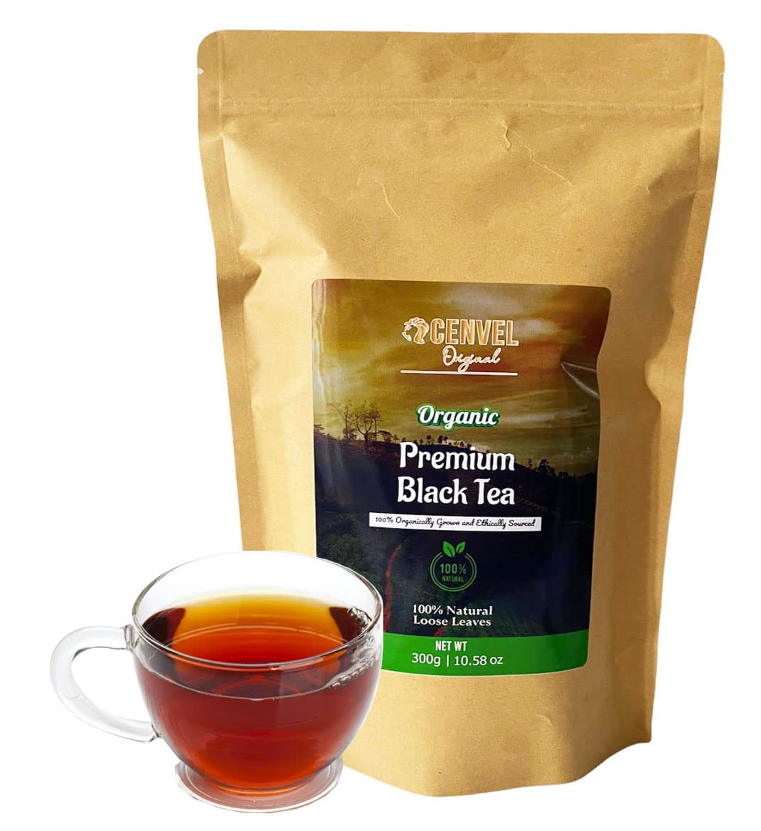 CENVEL® Organic Loose Leaf Luxury Ceylon Black Tea | Freshly Harvested | 10.58 Oz | 100% Pure & Natural Leaves | Eco Friendly Packaging (300g)