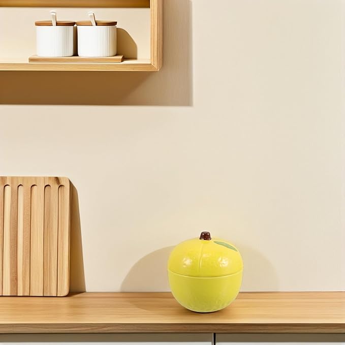 Valiclud Ceramic Lemon-shaped Storage Jar with Lid Multipurpose Round Food Container for Sugar Salt Snacks Easy to Clean Kitchen Canister with