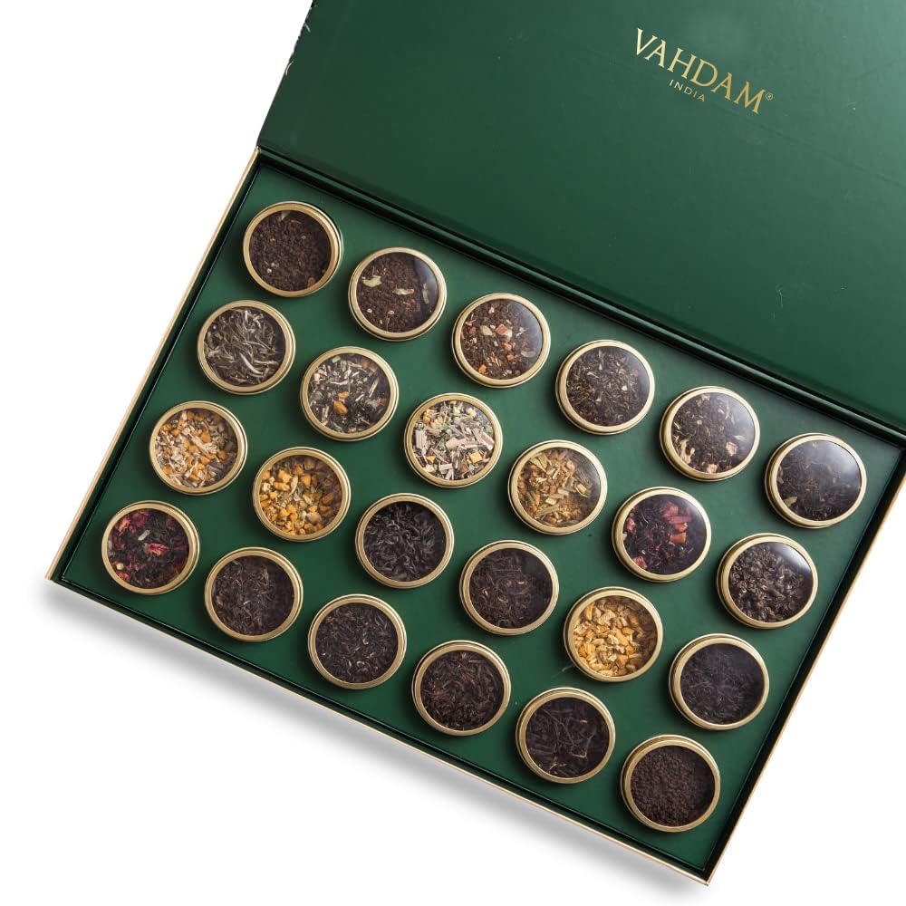 VAHDAM, Luxury Tea Gift Set, 24 Unique Loose Leaf Teas in Tin Caddies - Premium Tea Gift Box, Gluten Free & Non GMO, Gifts for Women, Men & Adults