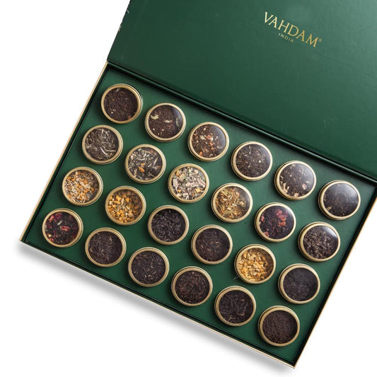 VAHDAM, Luxury Tea Gift Set, 24 Unique Loose Leaf Teas in Tin Caddies - Premium Tea Gift Box, Gluten Free & Non GMO, Gifts for Women, Men & Adults