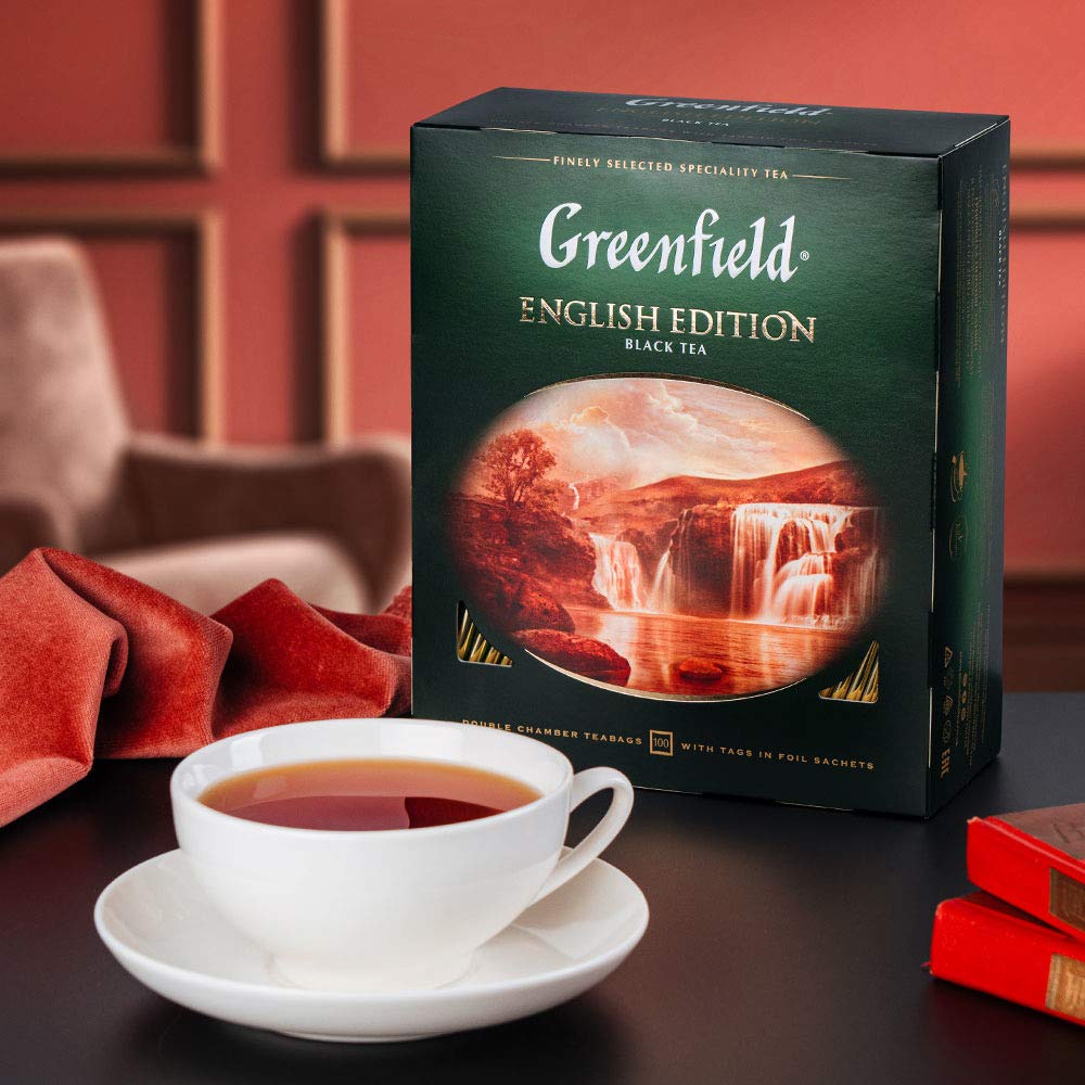 Greenfield English Edition Сlassic Collection Black Tea Finely Selected Speciality Tea 100 Double Chamber Teabags With Tags in Foil Sachets