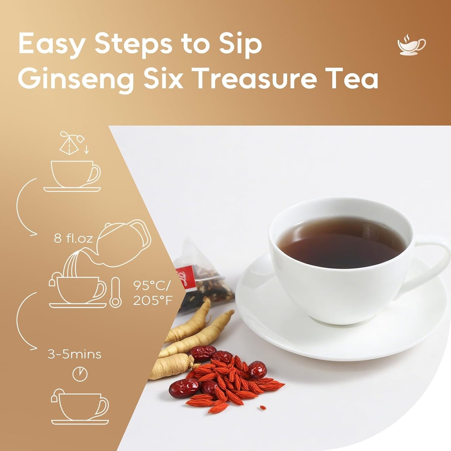 FullChea - Ginseng Six Treasure Tea Bags, 30 Ct, Traditional Herbal Blend